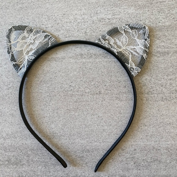 NEW CAT WHITE LACE EARS HEADBAND - Picture 5 of 6